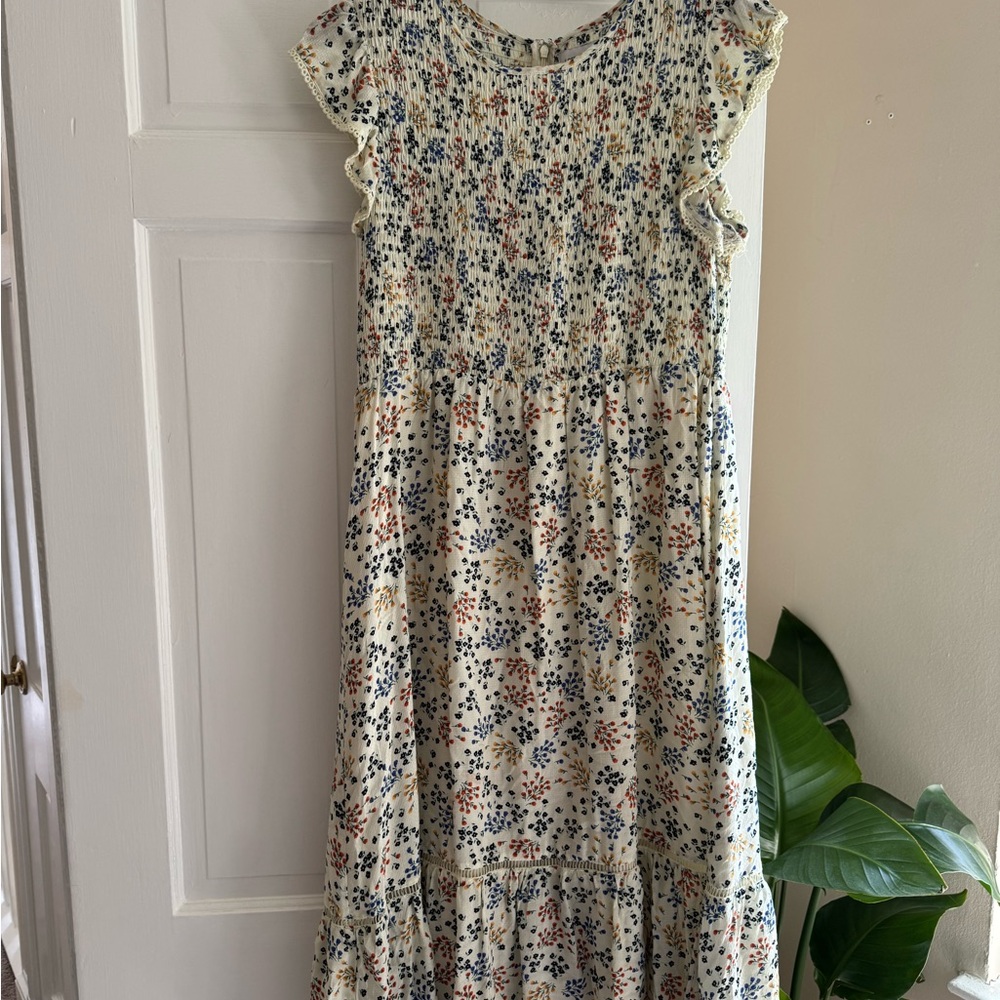 Lost + Wander Cream and Green Smocked Sundress